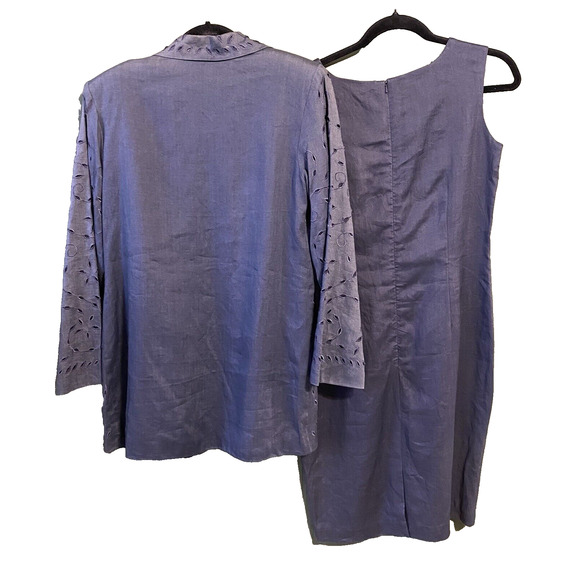 JSong Skirt Suit Womens Size 6 100% Linen Floral Eyelet Lace Gray Vintage Career - Picture 3 of 13